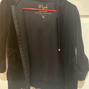 Juicy Couture Black Teddy Jacket with Open Front and Three-Quarter Sleeves
